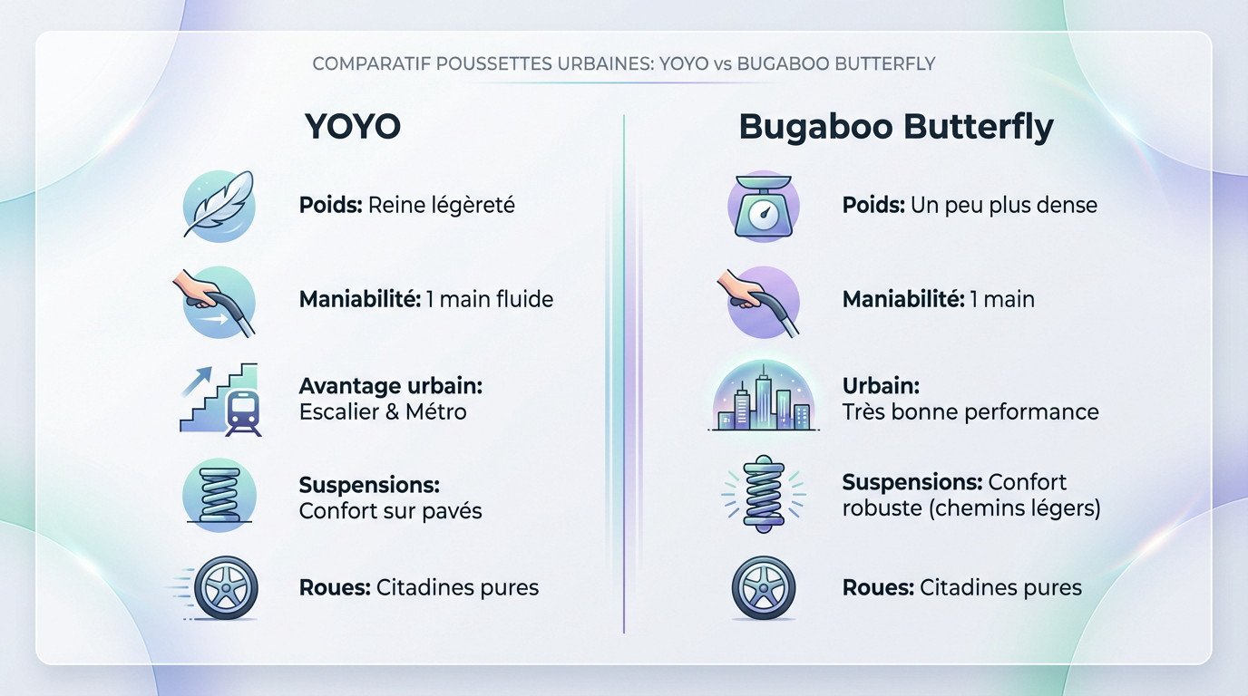 Comparaison entre la poussette YOYO et la Bugaboo Butterfly en ville