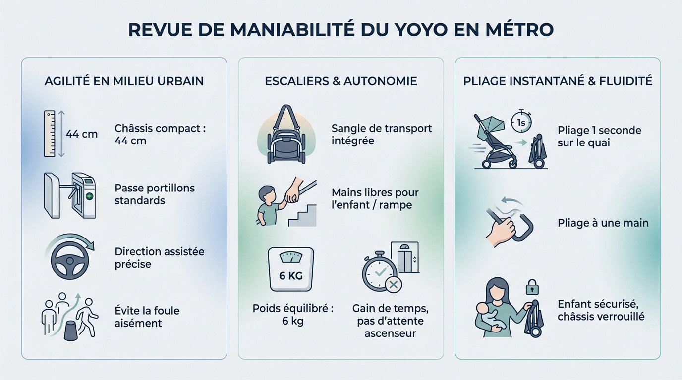 Utilisation réelle de la poussette YOYO en métro et train (Guide)